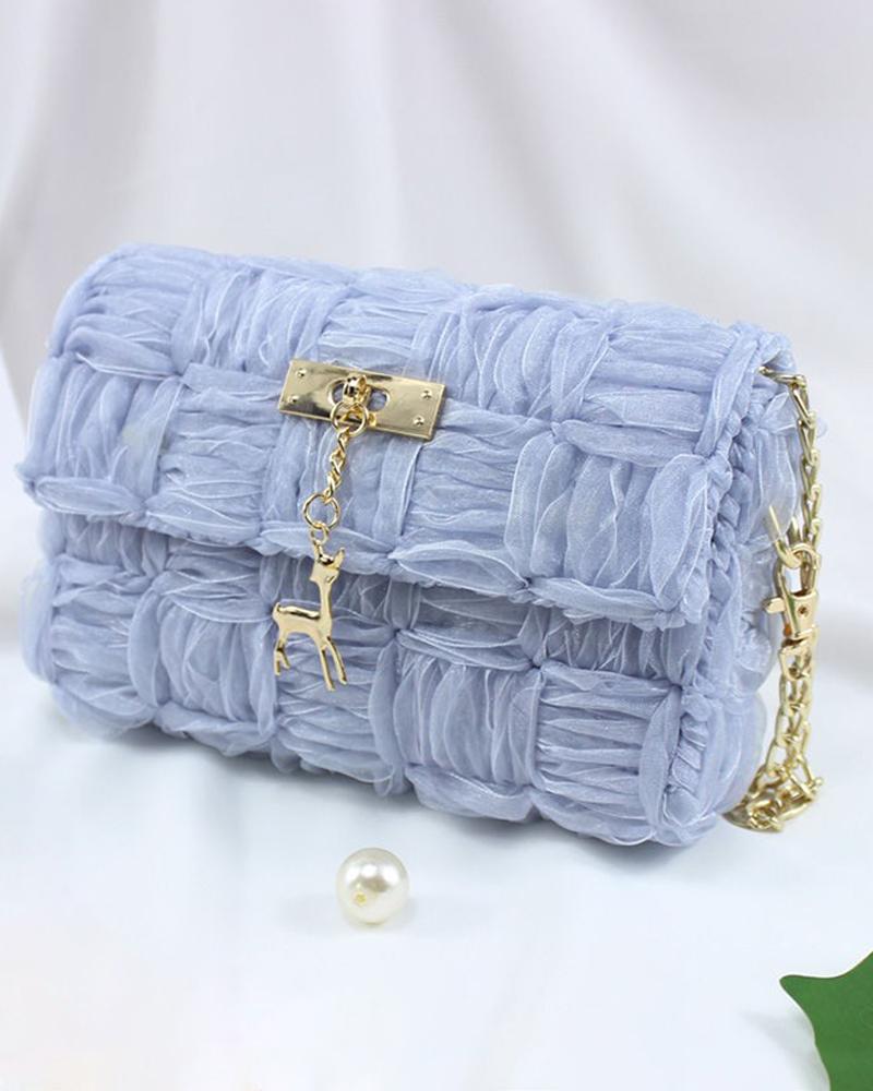 

Deer Pattern Braided Chain Strap Satchel Bag, Blue