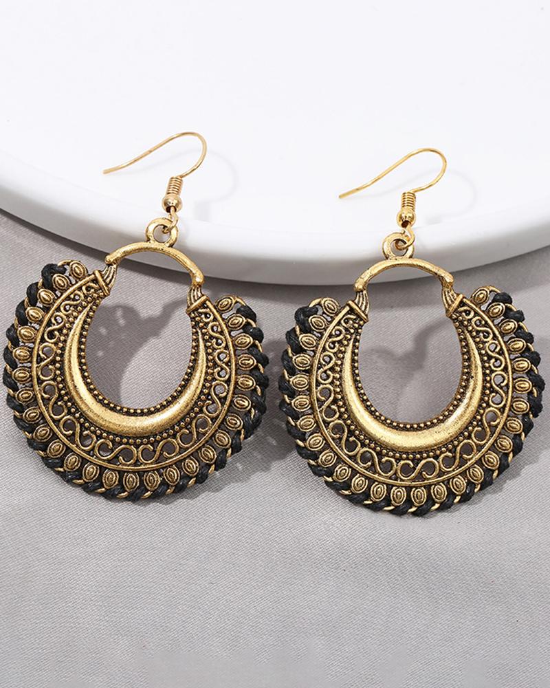 

1Pair Bohemian Moon Hollow Out Geometric Hoop Earrings, Black