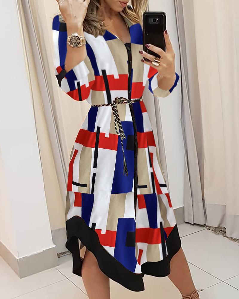 

Colorblock Long Sleeve Slit Shirt Dress, Multicolor