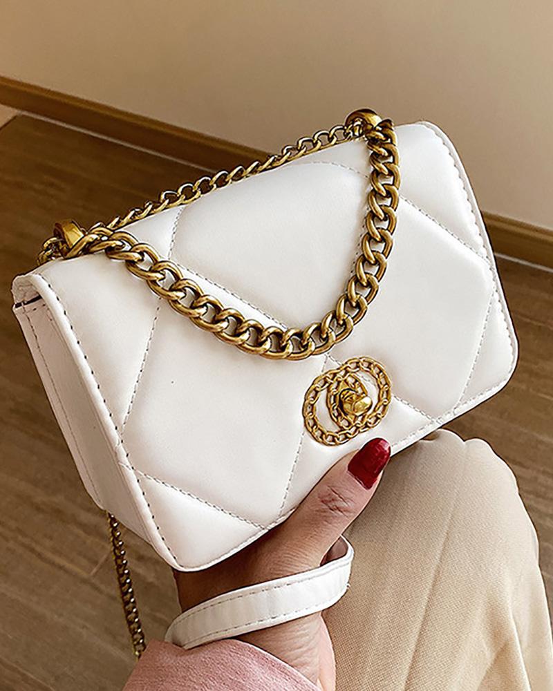 

Quilted Chain Strap Casual Bag, White