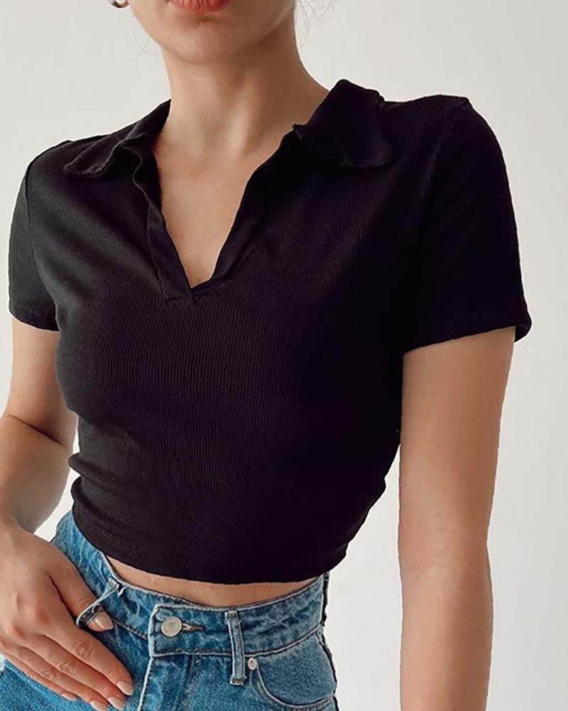 

Cutout Tied Detail Back Polo Top, Black