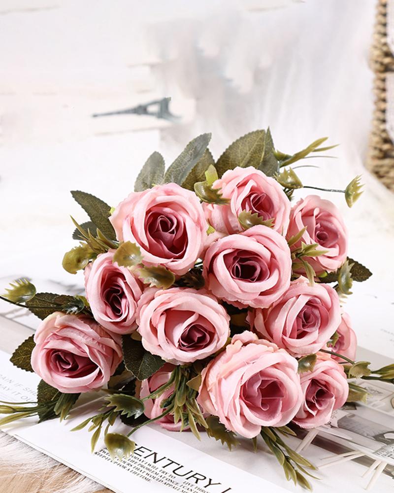 

Artificial Rose Flower Fake Floral Bridal Wedding Bouquet For Home Garden Party Decor, Red bean
