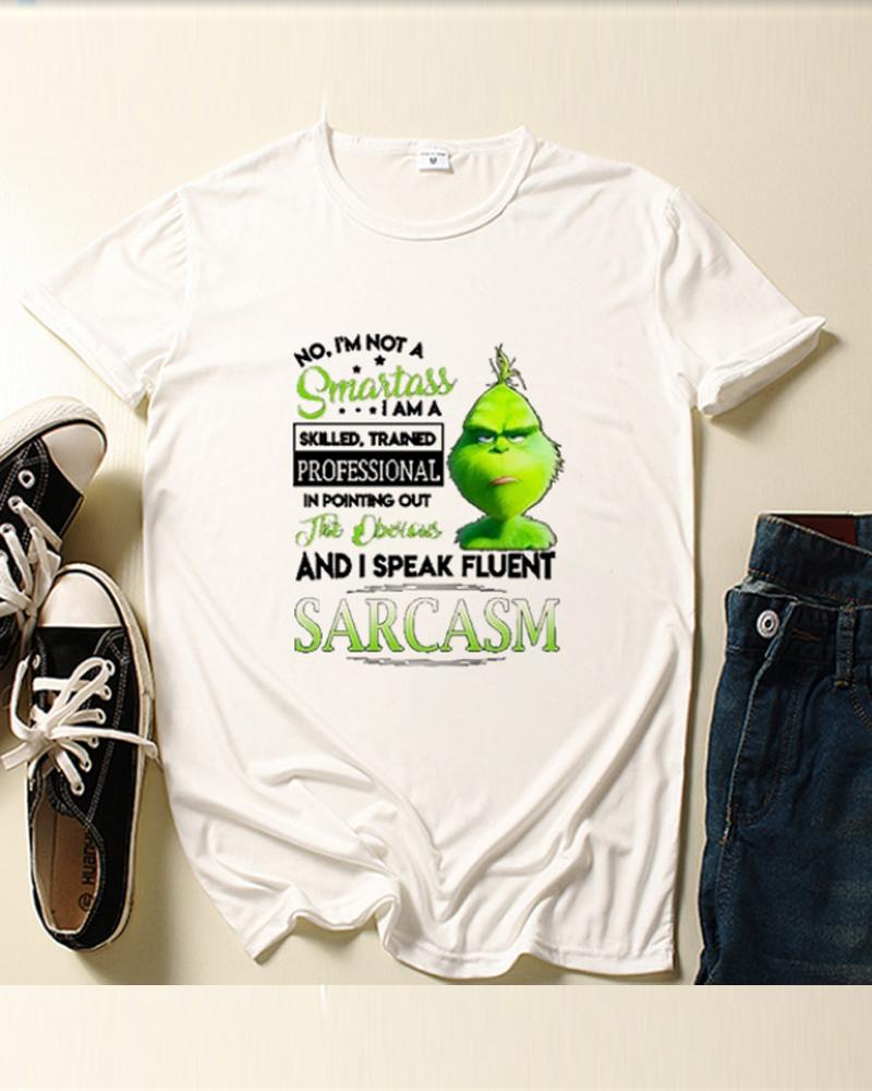 

Christmas Letter Grinch Print T-shirt, White