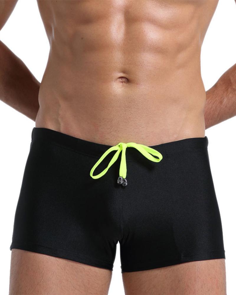

Solid Color Splicing Drawstring Skinny Short Pants, Black