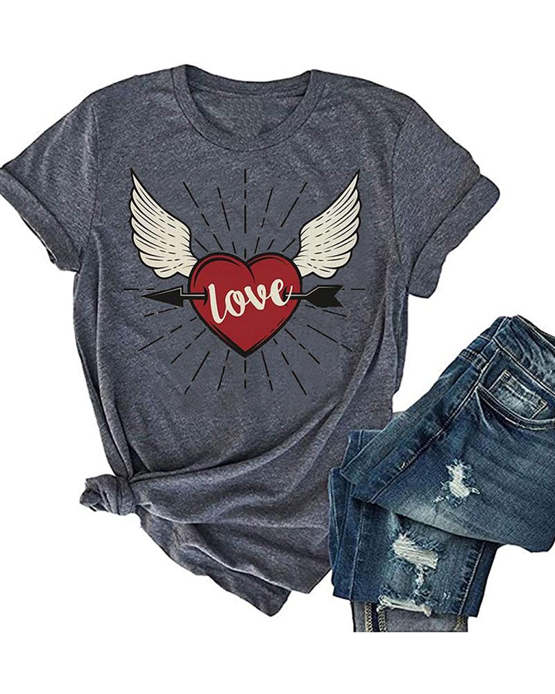 

Mother's Day Heart Print Casual T-Shirt, Gray