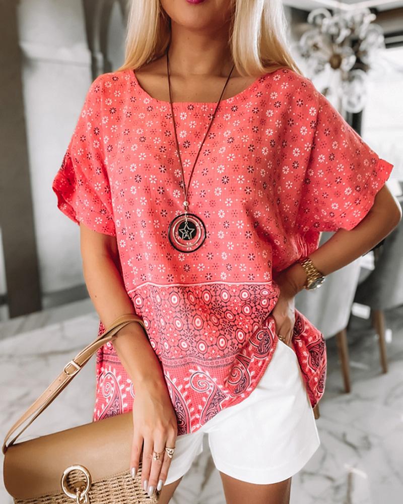 

Ditsy Floral Paisley Print Casual Top, Orange