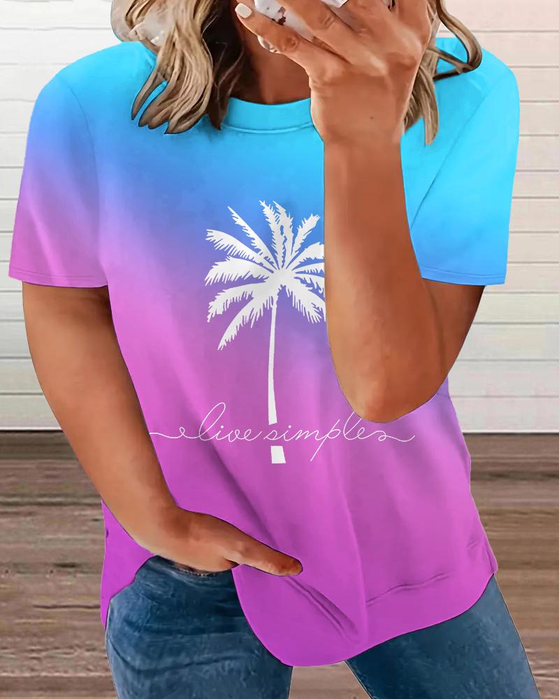 

Plus Size Coconut Tree Live Simple Print Ombre Casual T-Shirt, Multicolor