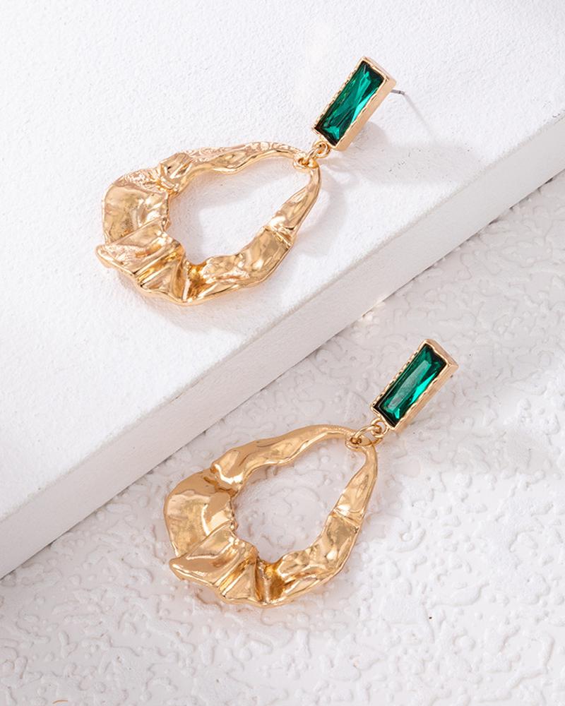 

1Pair Rhinestone Decor Geo Shaped Drop Earrings, Gold