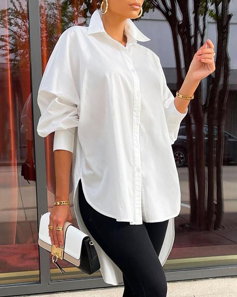 

Asymmetrical Long Sleeve Buttoned Causal Top, White
