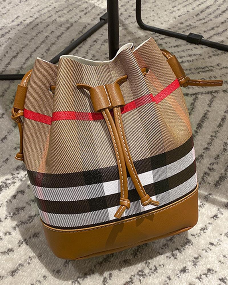

Plaid Print Drawstring Bucket Bag, Style2