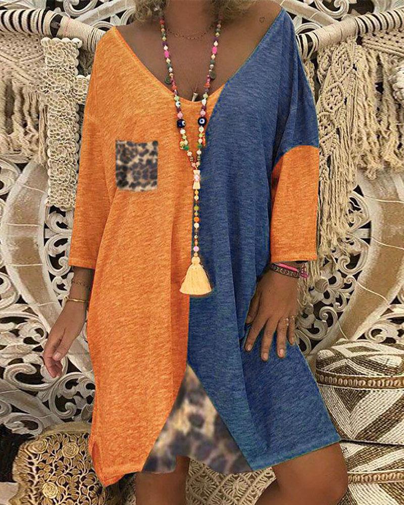 

Colorblock Loose Casual Dress, Orange