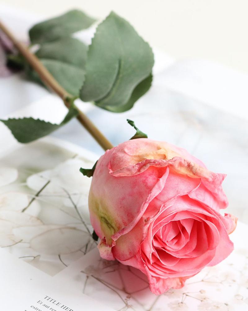 

1pc Burnt Edge Artificial Rose Bouquet Flower Arrangement Wedding Table Centerpiece Decoration, Hot pink