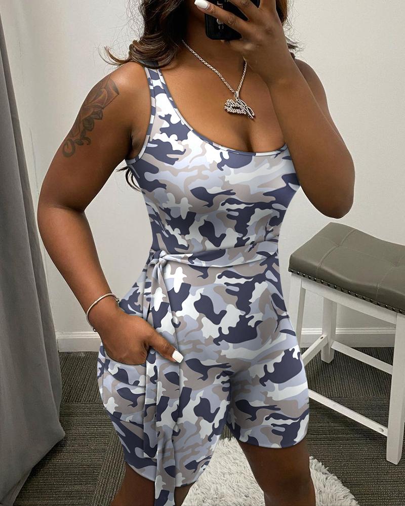 

Camouflage Print Sleeveless Bodycon Rompers, Camoflage