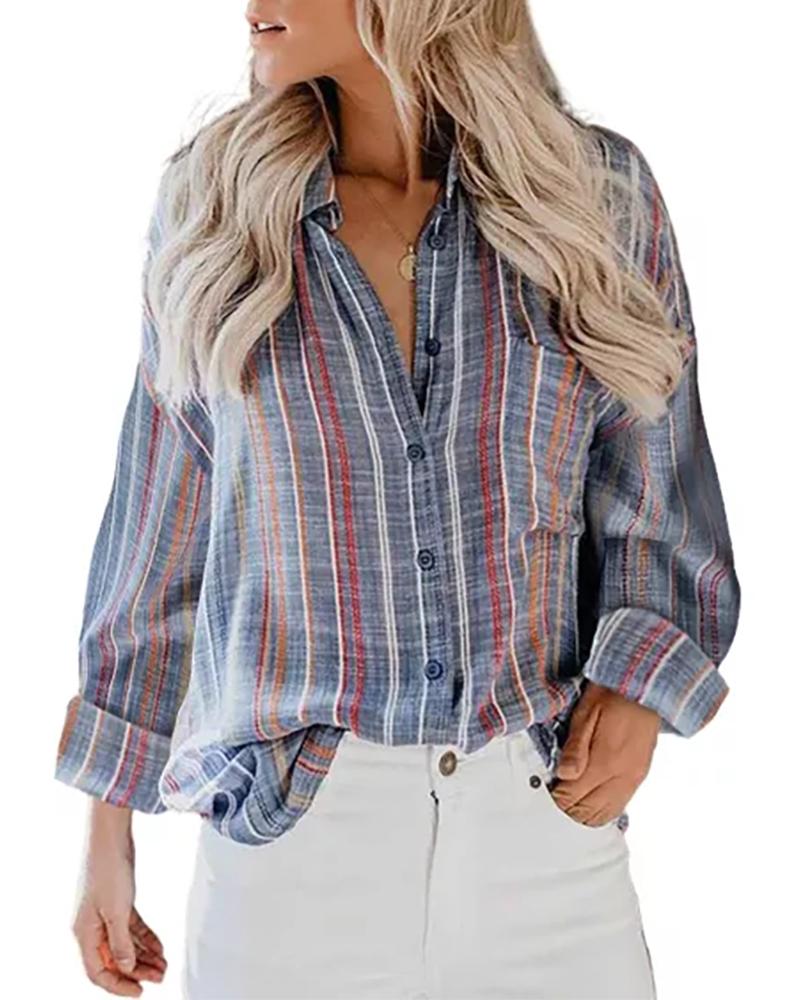 

Striped Print Long Sleeve Button Design Casual Shirt, Style4