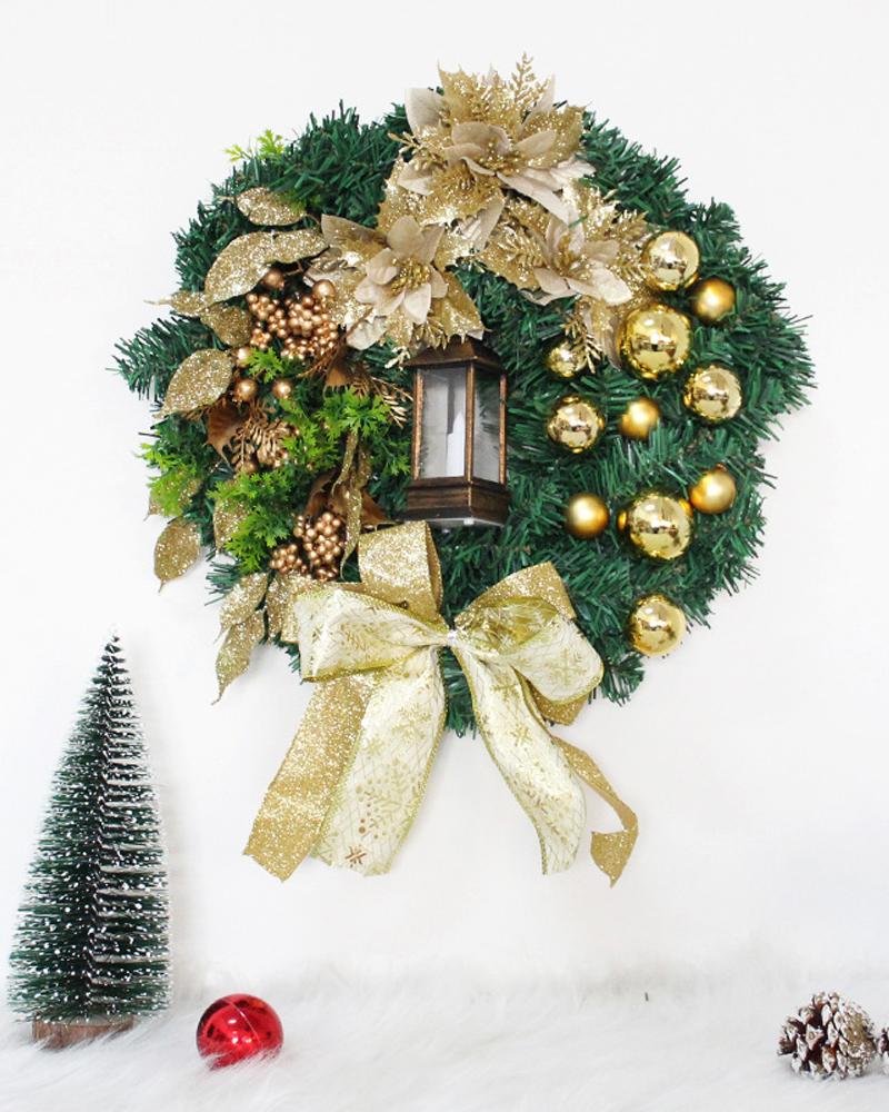 

Christmas Wreaths Front Door Winter Wreath With Lighted Flameless Candle Lantern Stairway Windows Indoor Outdoor Decorations, Gold