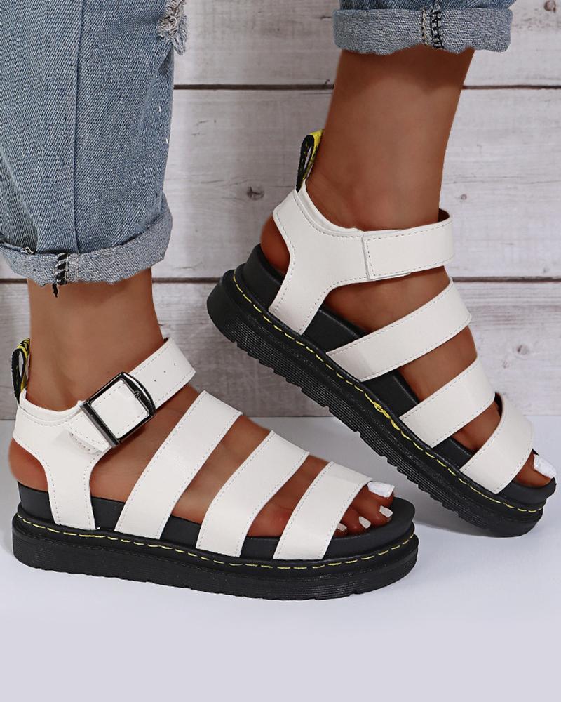 

Buckled Ankle Strap Platform Sandals, White