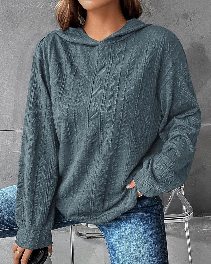 

Long Sleeve Cable Knit Hooded Sweatshirt, Blue
