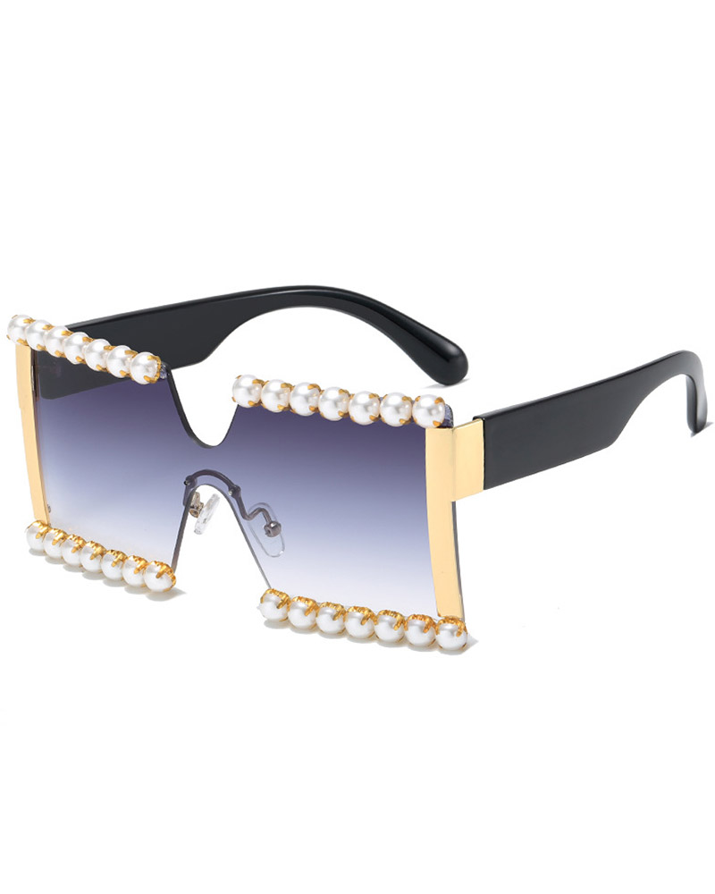 

1Pair Rimless Beaded Tinted Square Sunglasses, Style2