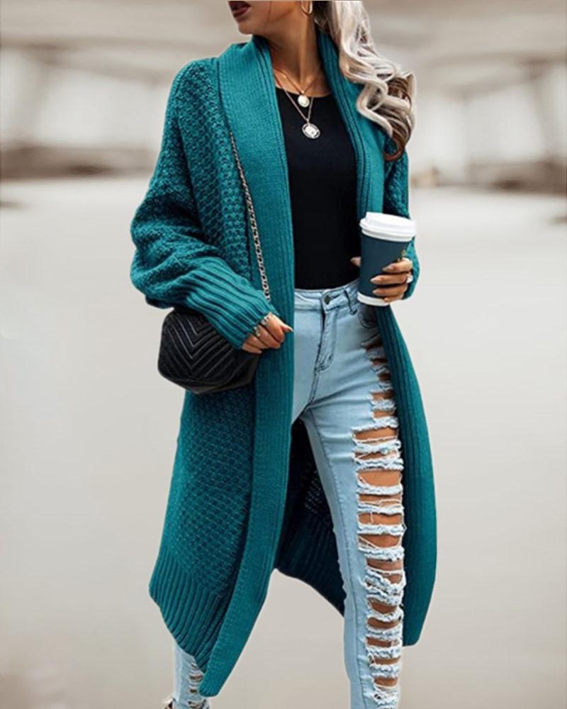 

Batwing Sleeve Longline Knit Cardigan, Turquoise blue