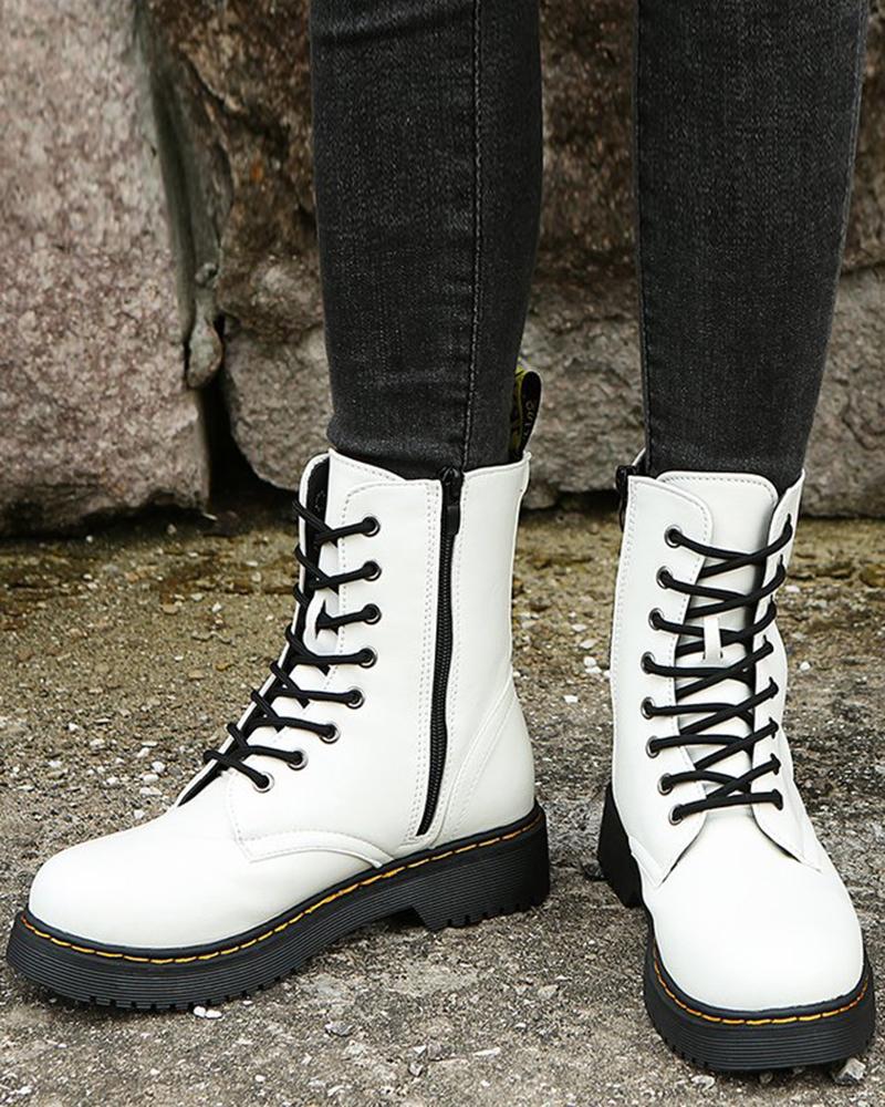 

Eyelet Lace-up Martin Boots, White