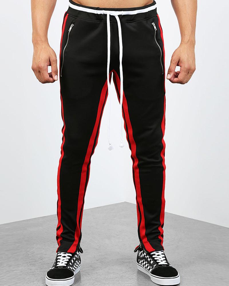 

Colorblock Color-Stripe Skinny Sweatpants, Black&red