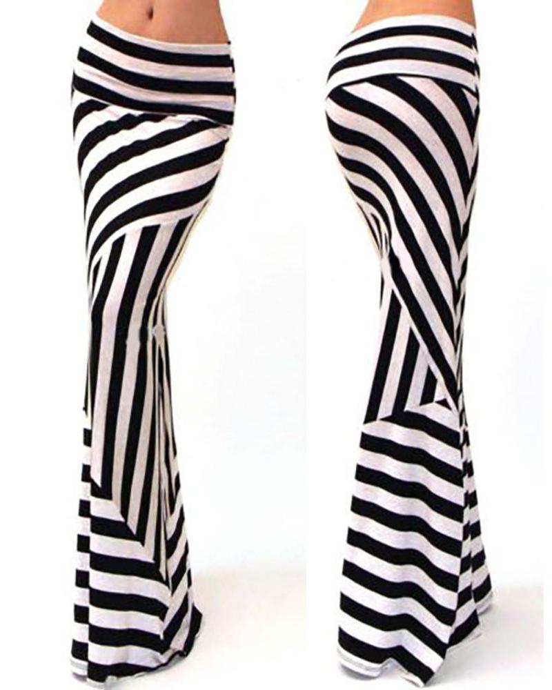 

High Waist Striped Print Mermaid Skirt, Style2