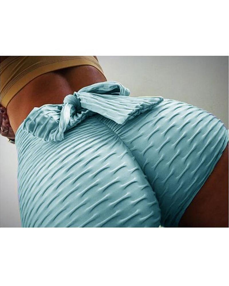 

Textured Tied Back High Waist Scrunch Butt Active Shorts, Blue