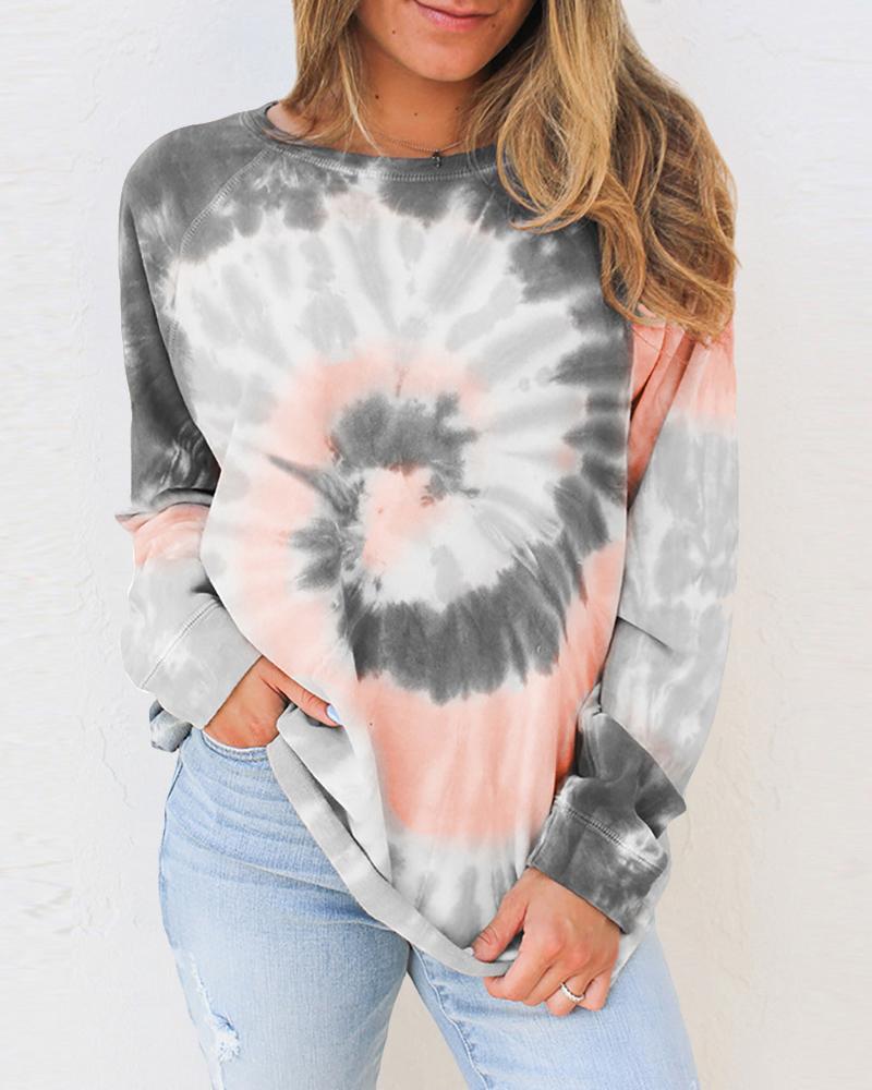 

Tie Dye Print O-neck Sweatshirt, Gray