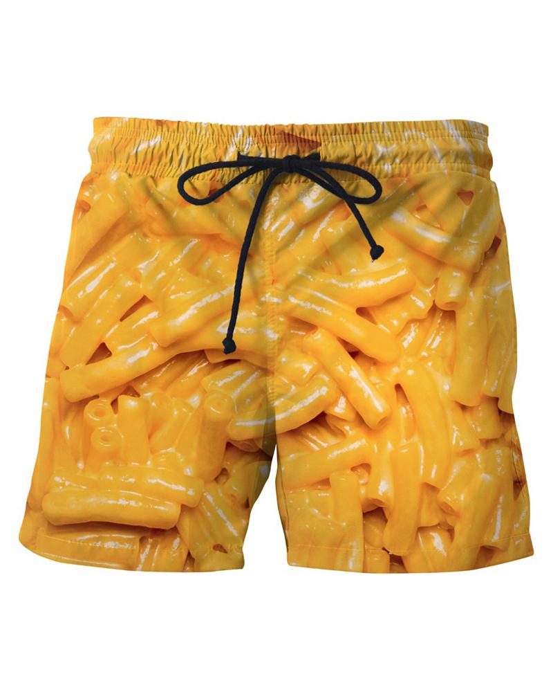

3D Pasta Print Loose Drawstring Shorts, Multicolor