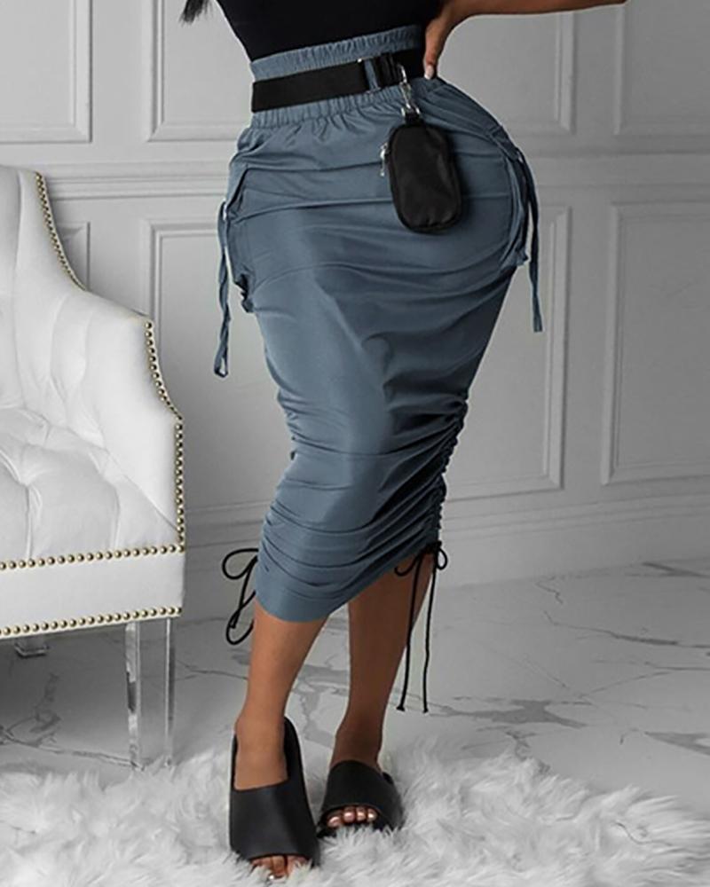 

Pocket Design Ruched Maxi Skirt, Gray