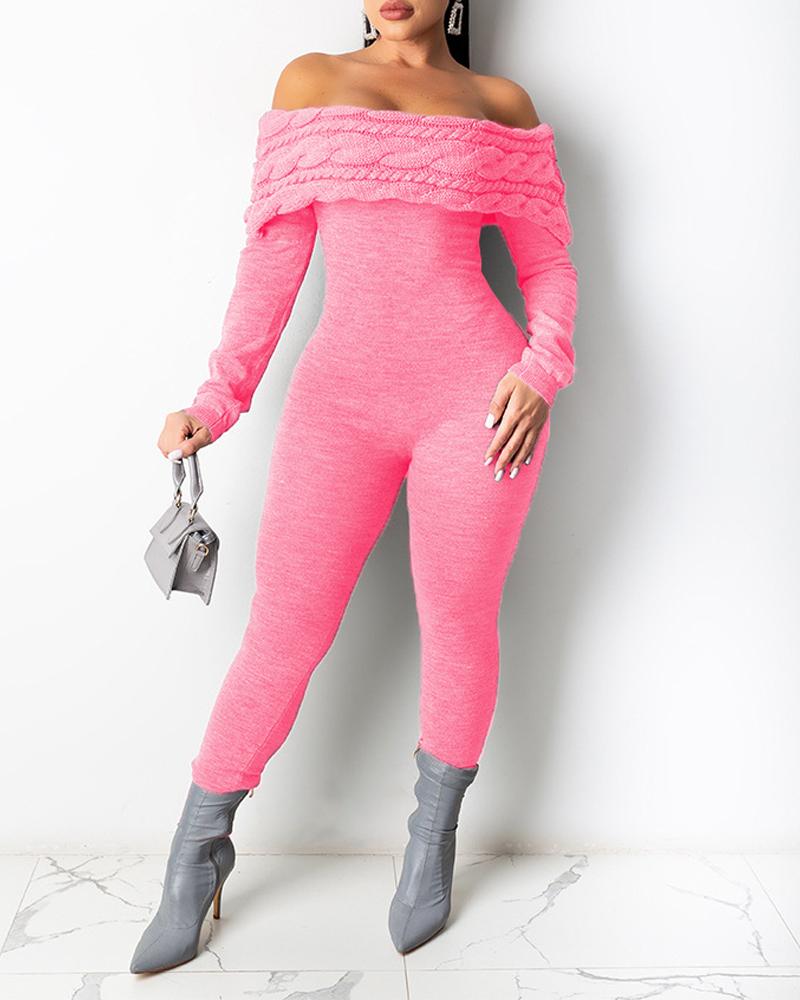 

Off Shoulder Long Sleeve Jumpsuit, Pink