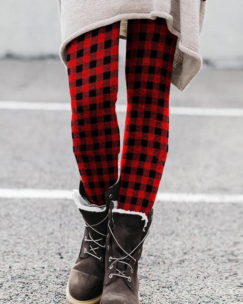 

Christmas Plaid Print Leggings, Red