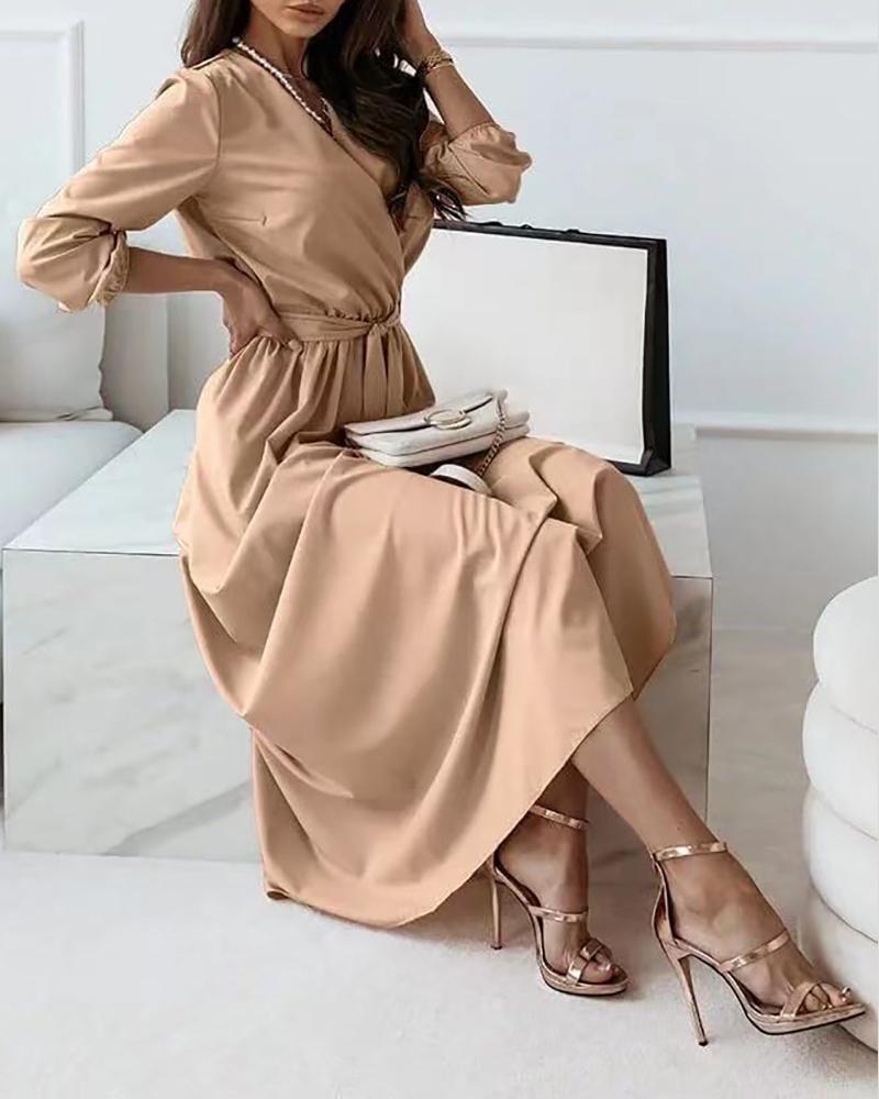 

Tied Detail Long Sleeve Casual Maxi Dress, Apricot