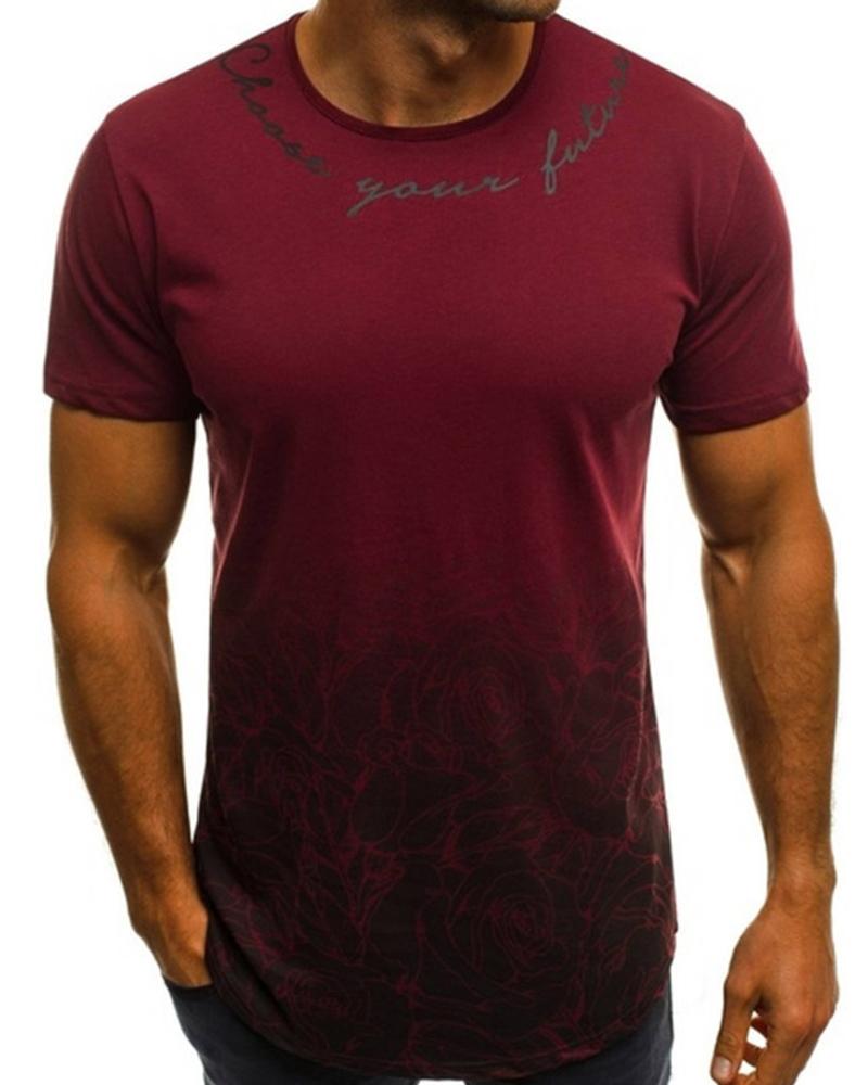 

Solid Color Short Sleeve T-shirt, Wine red