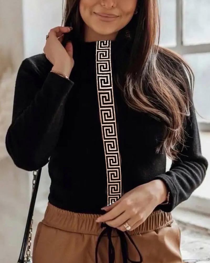 

Geo Tape Patch Long Sleeve Top, Black