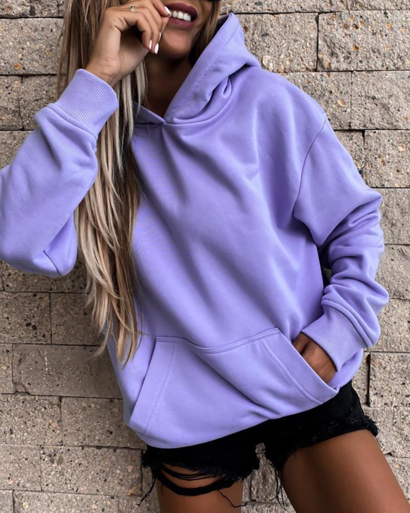 

Pocket Design Casual Hooded Top, Purple