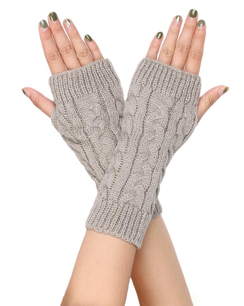 

1Pair Cable Knit Fingerless Gloves, Gray