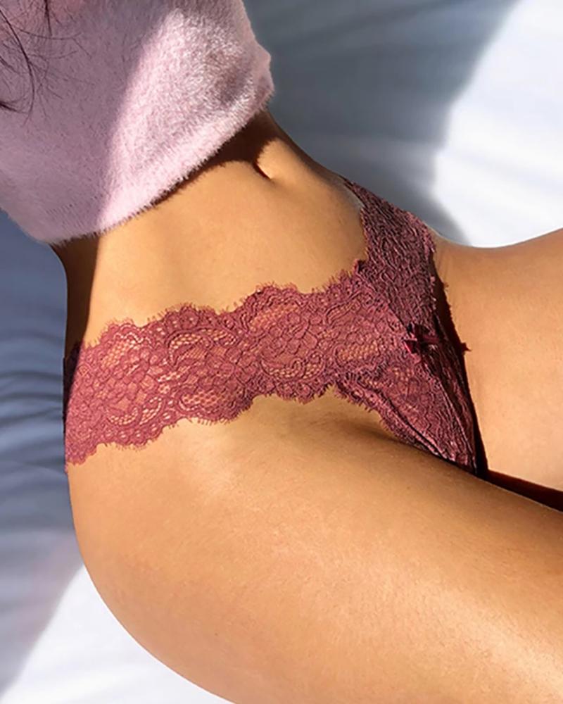 

Bowknot Decor Eyelash Crochet Lace Panty, Wine red