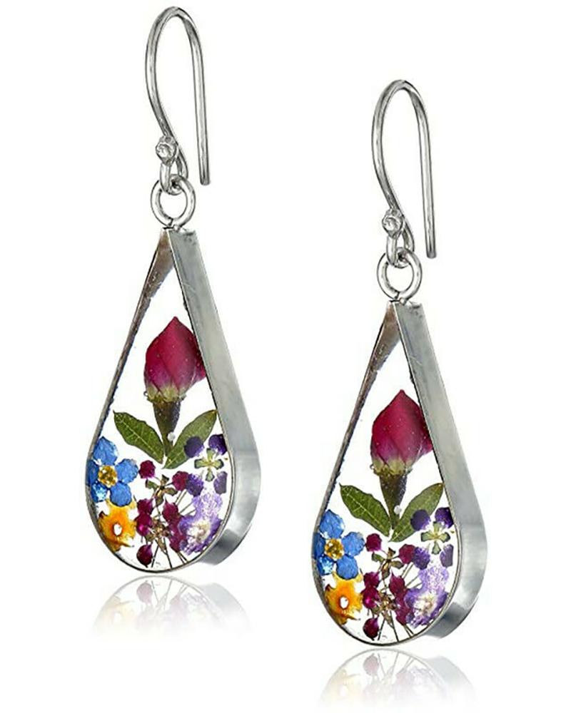 

1Pair Waterdrop Shaped Pressed Dry Flower Drop Earrings, Multicolor