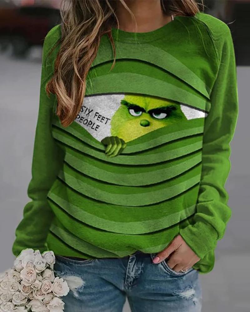 

Christmas Grinches Print Long Sleeve Top, Green