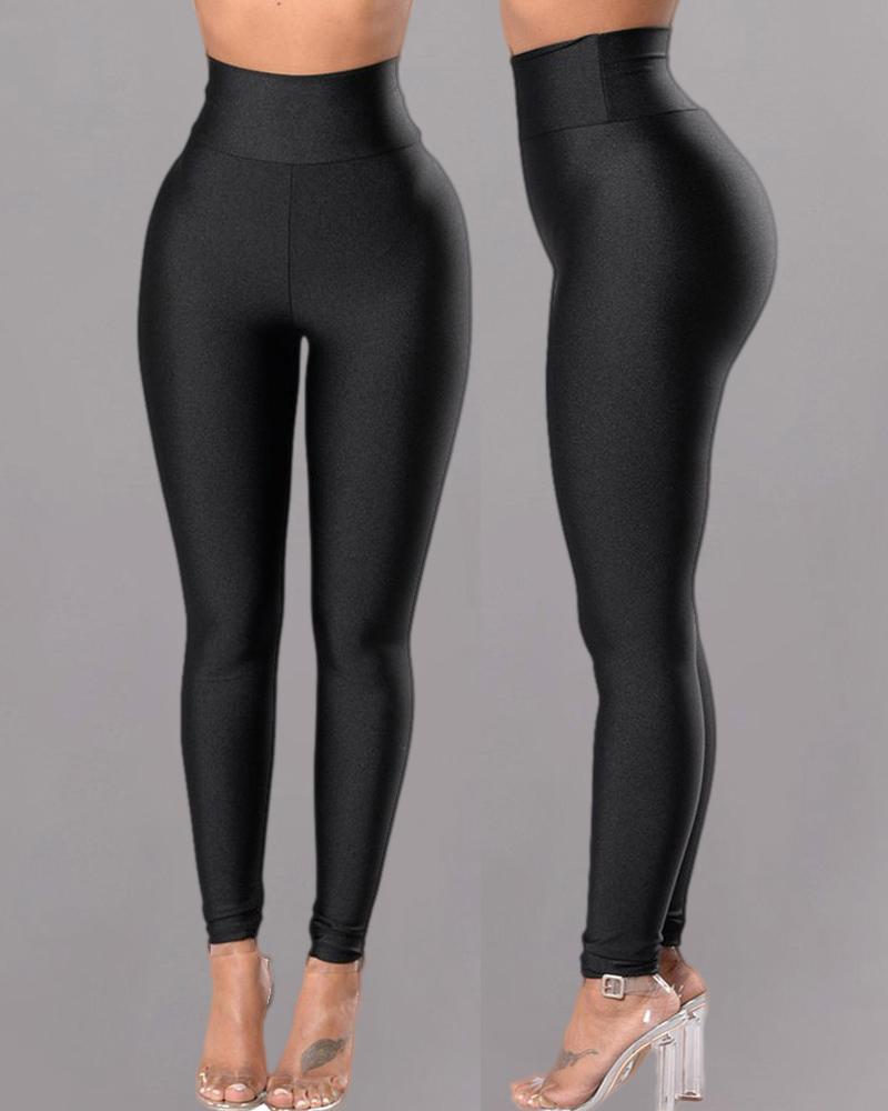 

PU Leather High Waist Skinny Pants, Black