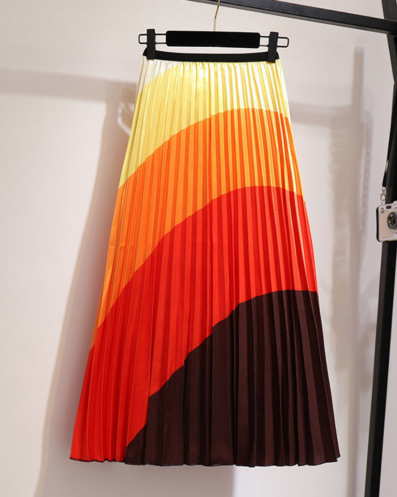 

Colorblock High Waist Pleated Skirt, Style2