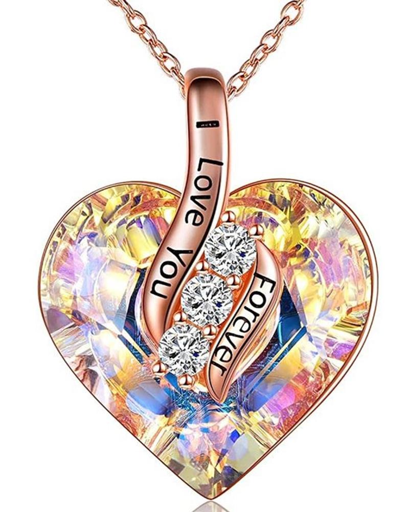 

1pc Love You Forever Trendy Crystal Heart Pendant Necklace, Multicolor