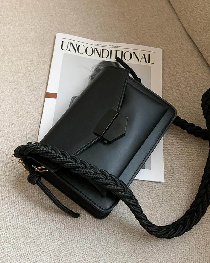 

Flap Square Plain Crossbody Bag, Black