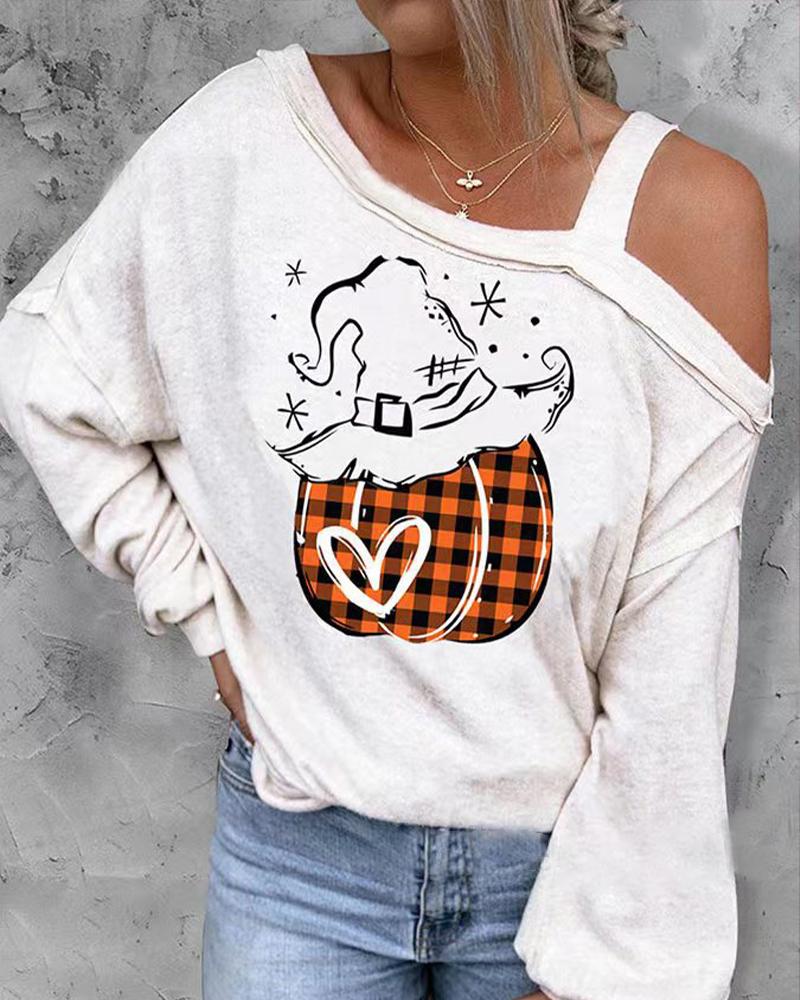 

Halloween Graphic Print Cold Shoulder Top, White