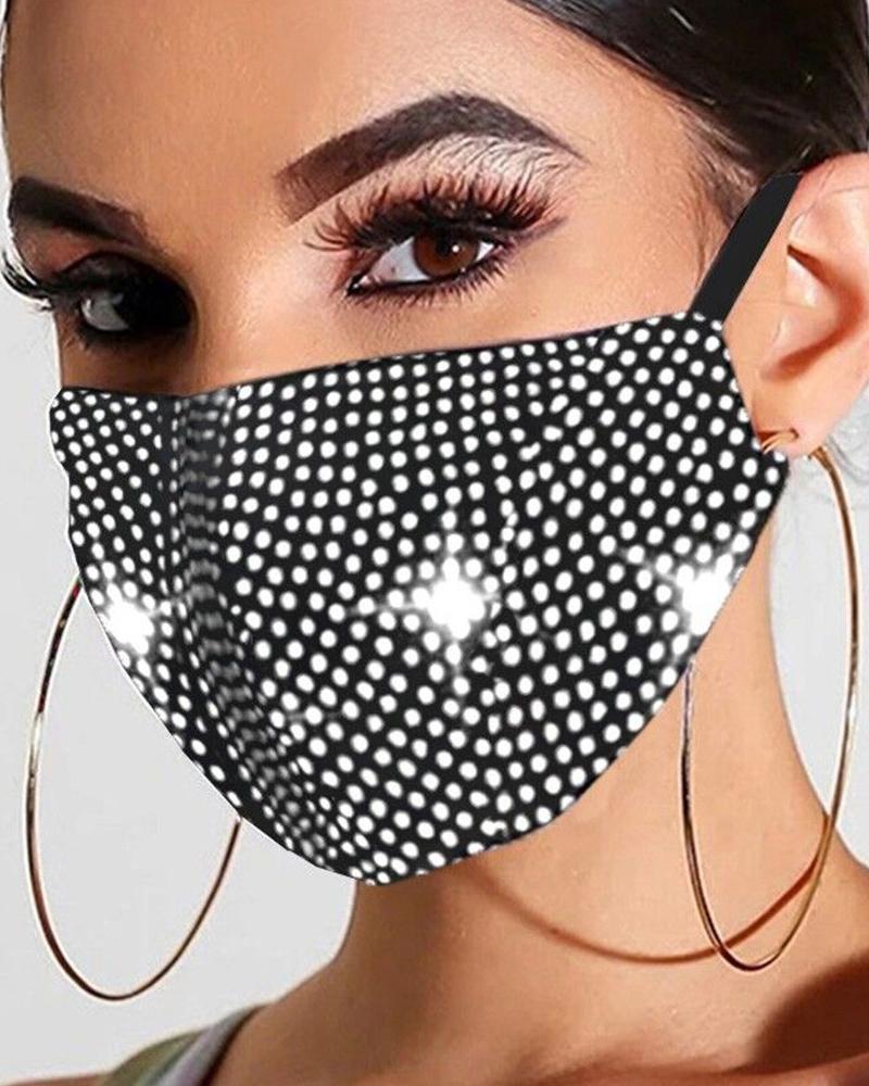 

Allover Rhinestone Breathable Earloop Face Bandana, White