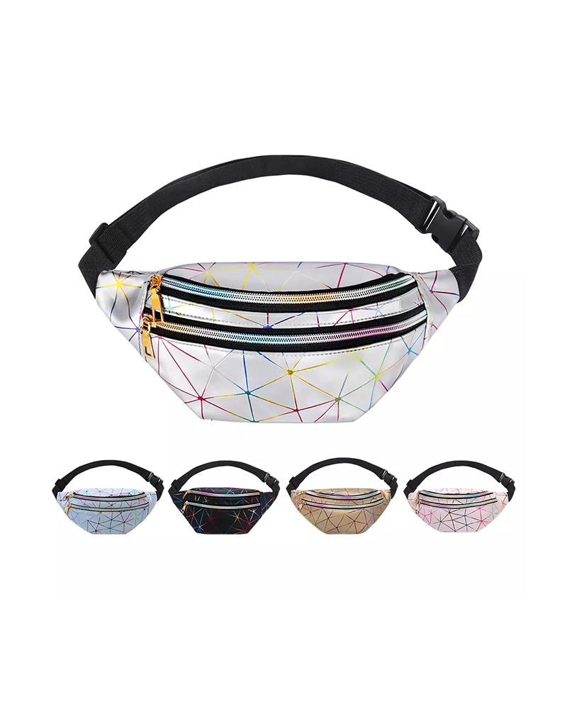 

Holographic Geometric Belt Bag Waterproof Laser Waist Fanny Pack, Silver