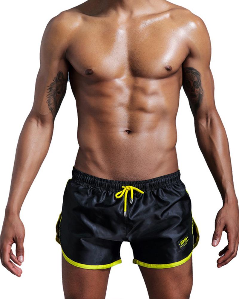 

Solid Color Side Stripe Low Waist Drawstring Short Pants, Yellow