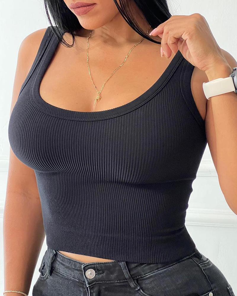 

U-Neck Basics Casual Tank Top, Black