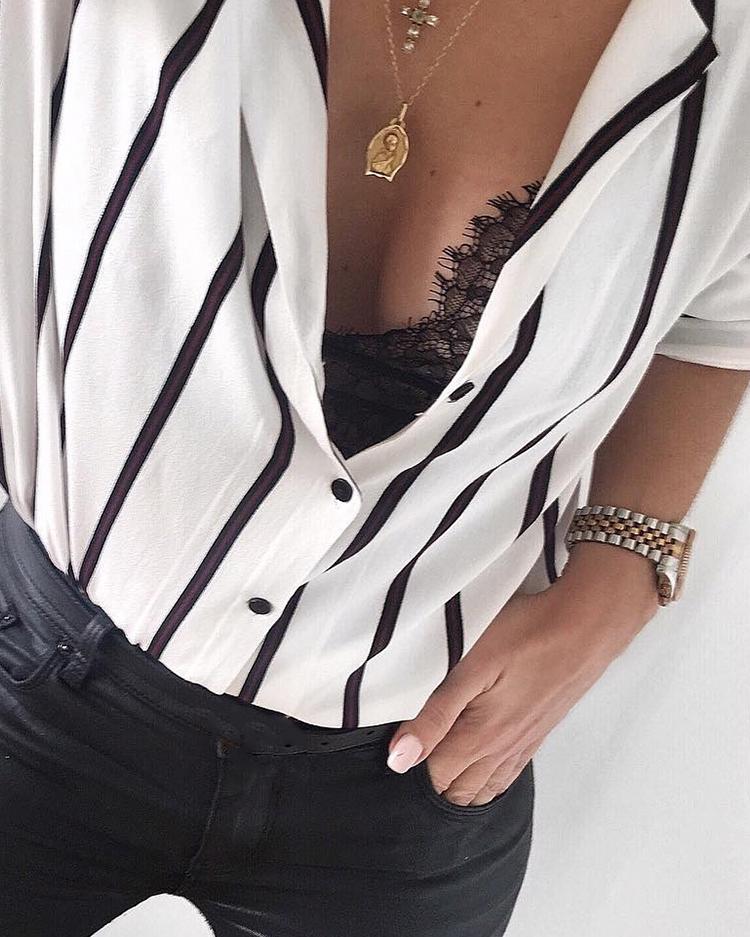 

Sexy Stripes Contrast Color Women's Blouse, White
